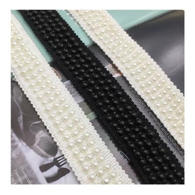 China Wholesale High Quality Flatback 4 Rows Of Beads 3.5cm Wool Ribbon Handmade Trim Lace Up Woven Lace Apparel Accessories for sale