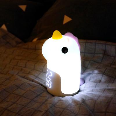 China HOT Touch Control Led Light Amazon Unicorn Clock Silicone Night Light and Night Light with Clock for Kids Gift for sale