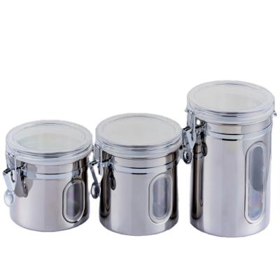 China Sustainable Visible Window Round Stainless Steel Coffee Canister With Clear Acrylic Lid for sale