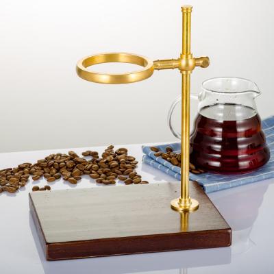 China Sustainable Adjustable Copper Spill Over Coffee Dripper Holder With Wood Base for sale