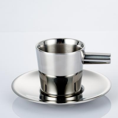 China Sustainable Double Wall Stainless Steel Coffee Cup And Saucer Set for sale