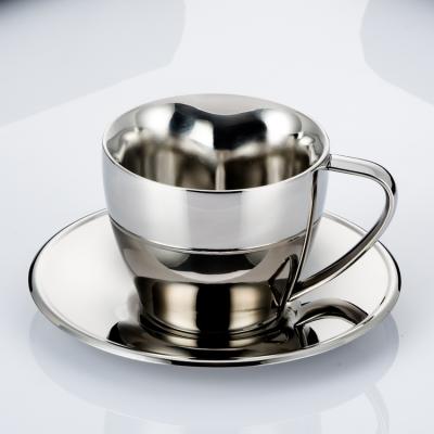 China Sustainable Stainless Steel Heart Shape Double Wall Coffee Cup And Saucer Set for sale