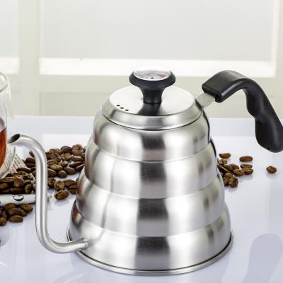 China Stainless Steel 1.0L / 1.2L Sustainable Spill Over Coffee Drip Kettle With Thermometer Lid for sale