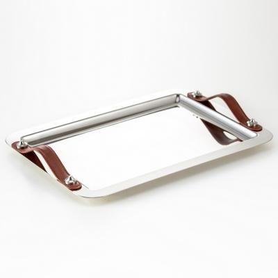 China Barware stainless steel serving tray with leather handles for sale