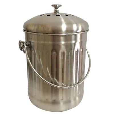 China Sustainable Hot Sale Stainless Steel Kitchen Compost Pail Indoor Countertop Kitchen Recycling Trash Waste Bucket for sale