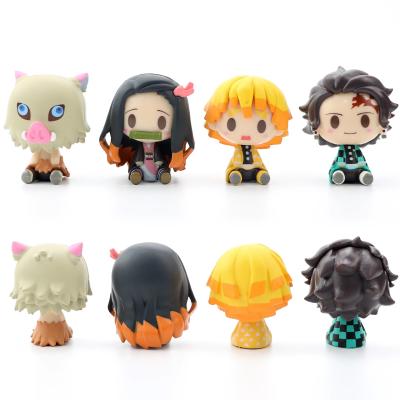 China Cartoon Toy Q Version Demon Slayer Sitting Ghost Doll Tanjiro Nidouzi Inosuke Zenizu Figure for sale