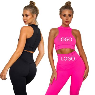 China 2021 New Women Breathable Gym Workout Slow Down Zipper Fluorescent Color Yoga Pants Sets Woman Yoga Set for sale