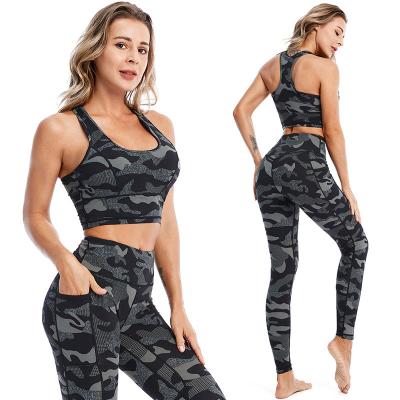 China New Breathable Camouflage Yoga Legging Sets Women Clothing Sports Bra Set Yoga Pants Workout Gym Sports Wear Sets for sale