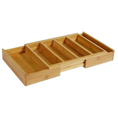 China And Kitchen Cutlery Drawer Organizer Sustainable Natural Bamboo Color 6 Compartments Expandable Packaging Tray for sale