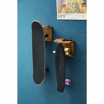 China HOME MINISTRY Durable Bamboo Skateboard Rack Wall Mount Surfboard Rack for sale