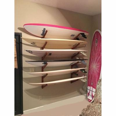 China HOME MINISTRY Surfboard Wall Rack Solid Bamboo Wood Skateboard Rack for sale