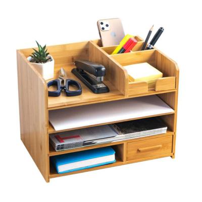 China Office Desk Storage 100% Natural Bamboo Organizer With Drawer for sale