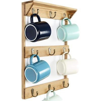 China Sustainable Wall Mounted Rustic Wooden Farmhouse Coffee Cup Holder For Living Room And Bathroom for sale