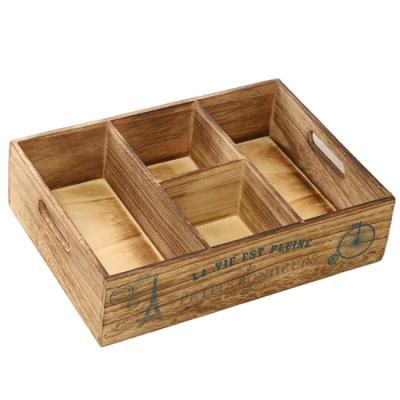 China Kitchen Vintage Rustic Wooden Multi Compartment Storage Box Coffee Serving Tray for sale