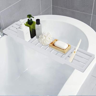 China Sustainable Bathtub Racks Bath Storage Rack Shower Organizer Bamboo Extendable Cart Tidy Tray For Bathroom for sale