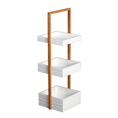 China Sustainable Tidy 3 Tier Organizer Shelves Bamboo Free Standing Bathroom Shower Caddy for sale