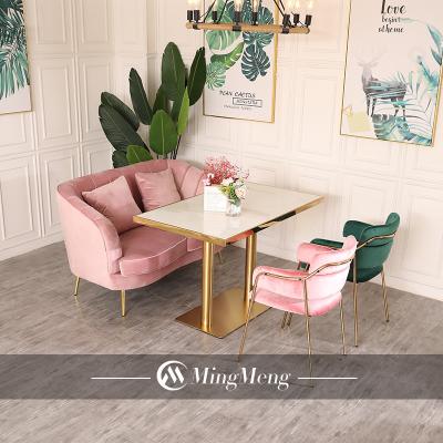 China Modern Restaurant Tables And Chairs With Customized Order Pink Green Light Restaurant Furniture Mingmeng Luxury Velvet Dining Chairs for sale