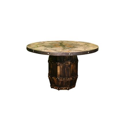 China Eco - Friendly Antique Finish Metal Base Restaurant Tables Wood Faded Effect Finishing Metal Base Restaurant Tables for sale