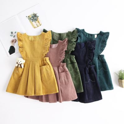 China Ins Children's Dress Girls Corduroy Anti-wrinkle Ruffled Dress Autumn and Winter Sleeveless A-Line Style New for sale