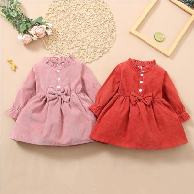 China Cute Amazon Corduroy Solid Color Sleeve Girl Dress 2020 Hot Mockups Breathable Girls Long Sleeve Dress for sale