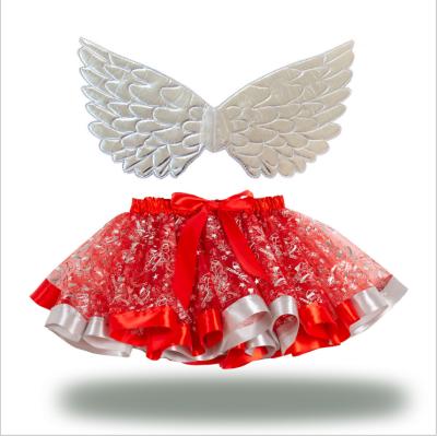 China Anti-wrinkle children's clothing Christmas baby girls dress netting gauze print tutu dress with wings for sale