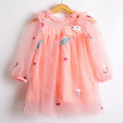 China Anti-wrinkle Pabasana Princess Pink Tulle Kids Girl White Casual Dress With Quality Guarantee for sale