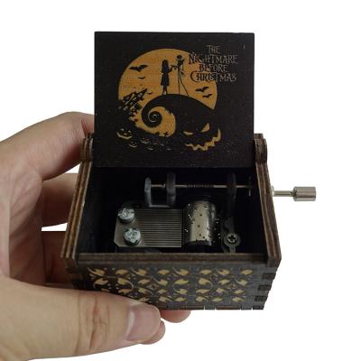 China Engraved LOGO Custom Wooden Music Box Halloween Gifts The Nightmare Before Christmas for sale