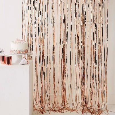 China PET Aluminum Metallic Tinsel Fringe Party Curtain Door Rain Curtain Decoration Stage Backdrop Birthday Wedding Party Supplies for sale