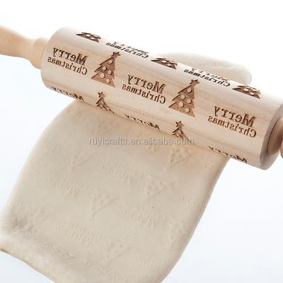 China Sustainable Wooden Christmas Engraving Embossed Pin Cookie Stick for sale