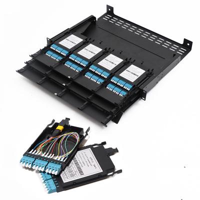 China FTTX solution 24 Core high Density MPO Cassette, Fiber Optic 24F SM/OM3 MPO Box MTP Cassette for 1U Rack Mount MPO Chassis for sale