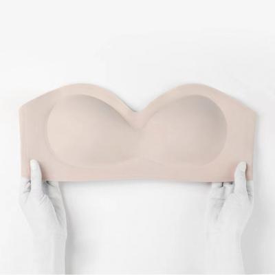 China Half Tube Jelly Strip Smooth Cup Bralette QUICK DRY Backless Strapless Bra Front Push Up Latex Seamless for sale