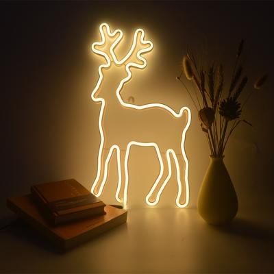 China Easy installation custom elk shape led christmas acrylic decoration sign yellow led neon sign for xmas for sale