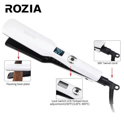 China 360Â ° Swivel Cord Rozia Corn Hairstyle Tourmaline Heating Plate Ceramic Hair Straightener Styling Tools LED Display Flat Iron Salon Styling Tools for sale