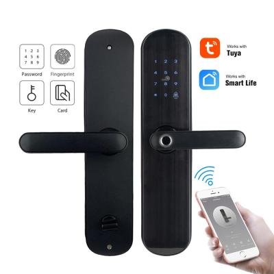 China Home/hotel/commercial/apartment/area ect. Tuya APP Smart Life WiFi Digital Fingerprint Handle Biometric Door Lock for Home Security for sale