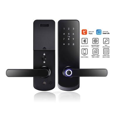 China Latest Tuya WiFi Hotel App Smart Lock Electronic Digital Fingerprint Door Handle Lock Electronic Biometric Lock for sale