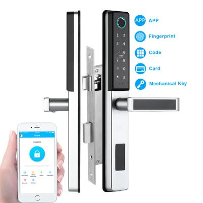 China TTlock Stainless Steel BLE WiFi App Control Electronic Fingerprint Smart Door Lock For Sliding Glass Aluminum Door for sale