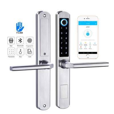 China Stainless Steel WiFi Ble App Control Digital Electronic Fingerprint Smart Door Lock For Sliding Glass Aluminum Door for sale