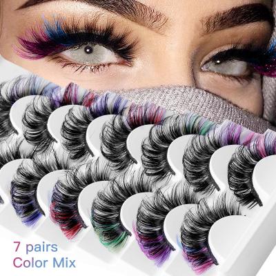 China Soft Natural Colored Fluffy Eyelashes 3d Mink Lashes Luxury Private Label 5D Mink Eyelashes False Mink Lashes 7 Pairs for sale