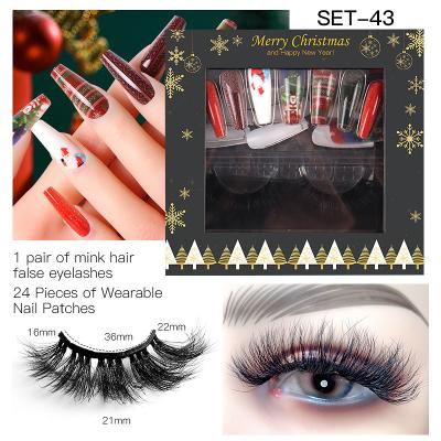 China Natural ; High Quality Soft Mink Vegan Eyelash Luxury Christmas Mink Lashes and False Press On Nails Mink Eyelash Nail Set for sale