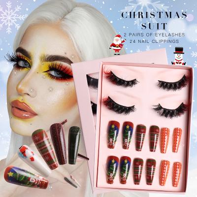 China Natural ; Gently 2 IN 1 Press On 8D False Eyelashes Nail Colored False Pink Fluffy Dramatic Eye Lashes Set For Christmas for sale