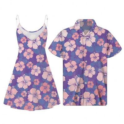 China Anti-Static Couples Dress Clothing Women Summer Island Women Dresses Summer Ladies Polynesian Pink Pattern With Purple Hibiscus Couples for sale