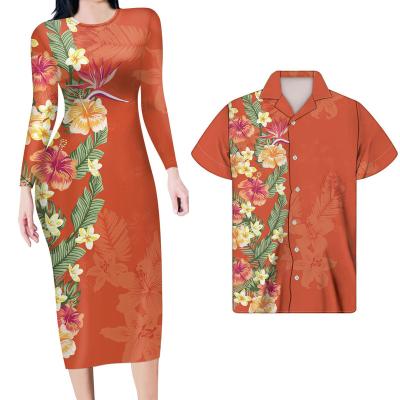 China Wholesale Breathable Couples Dress Woman T-shirt Matching Clothes Couples Matching Clothes Dressing Set Flower Polynesian Dress for sale