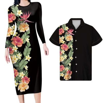 China Polynesian Set Casual Outfits Matching Bodycon Breathable Dress Couples Flower And Cool Mens Shirts Island Style for sale