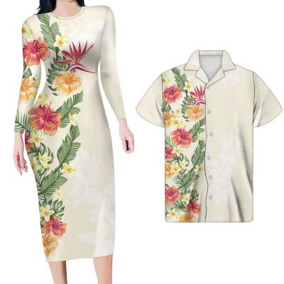 China Breathable Matching Clothes Couples Matching Clothes Polynesian Clothing Couples Dress Woman T-shirt Set Flower Dress for sale