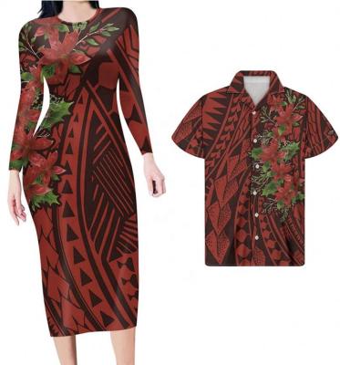 China Hawaii Design Couples Dress Hot Women Tribal Printing Hip Short Match Girls Breathable Polynesian Casual Wear Dress Sleeve Dresses for sale