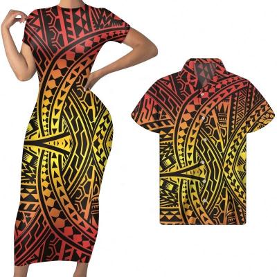 China Breathable Geometric Polynesian Tribal Print Stripes Gradient Custom MQ Couples Dress Vintage Couples Clothing Women Maxis for sale