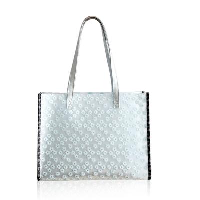 China Fashion Wholesale Fashion PVC Lace Zipper Bags Set Handle PVC Leather Tote Shopping Bag for sale