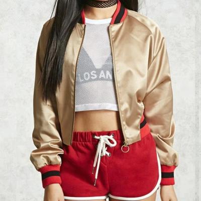 China Latest Design Breathable Plain Winter Gold Bomber Jackets Custom Women for sale