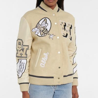 China Custom Made Plus Size Large Sleeve Chenille Embroidery Casual Leather Multiple Letterman Patch Women's Large Jacket Women's Jackets for sale