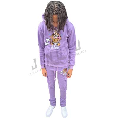 China Breathable Custom Mens Stacked Sweatsuit Suits Sets Sweat Suits Two Piece Stacked Pants Sets Tracksuits For Men for sale